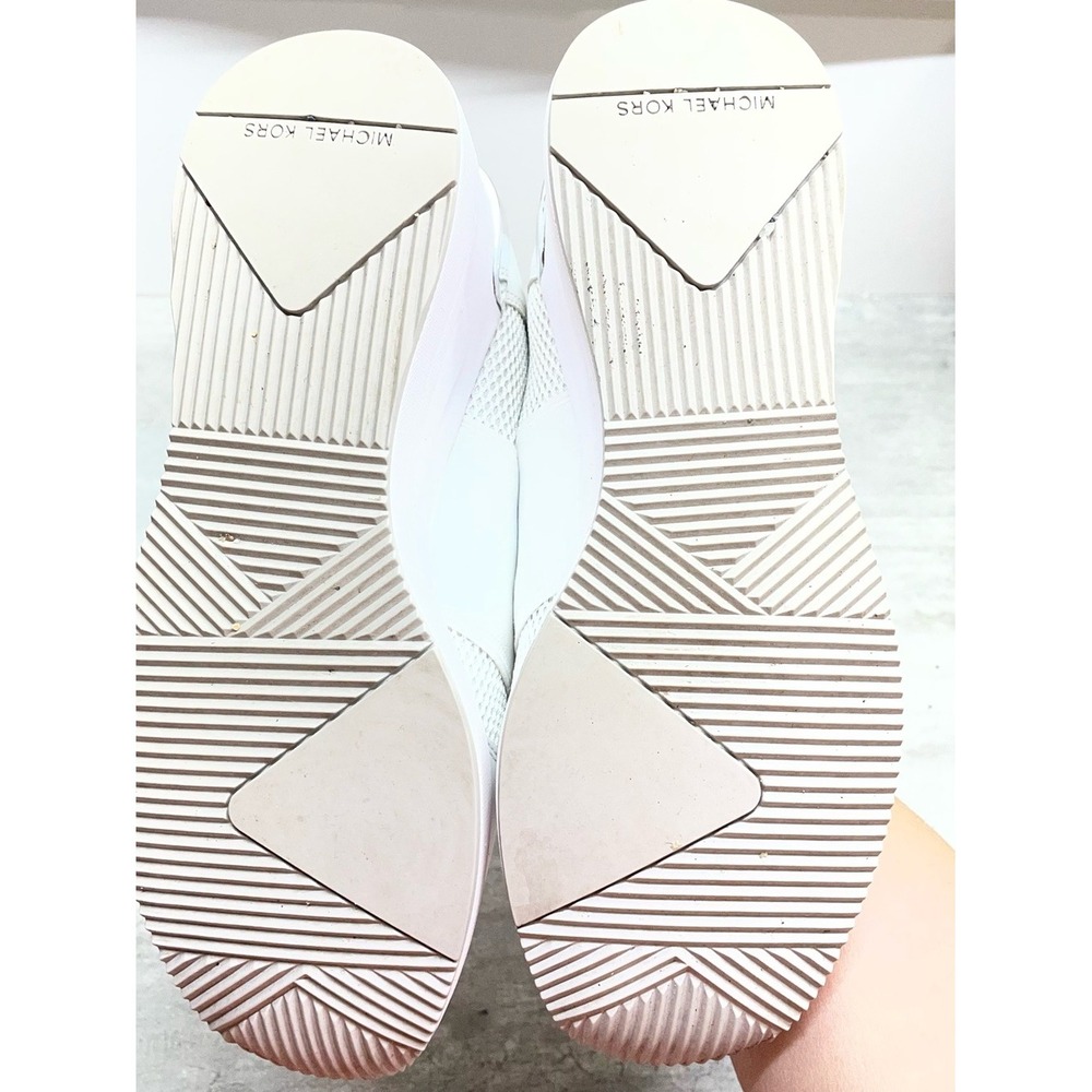 Michael Kors Felix Slip On Sneakers Womens 7 White Silver Mesh Logo Excellent - Picture 10 of 16